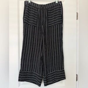 LOFT Black & White Striped Wide-Leg Crop Pants